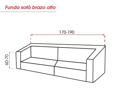 Detalle de medidas funda de sofá tipo bañera (Brazo alto)