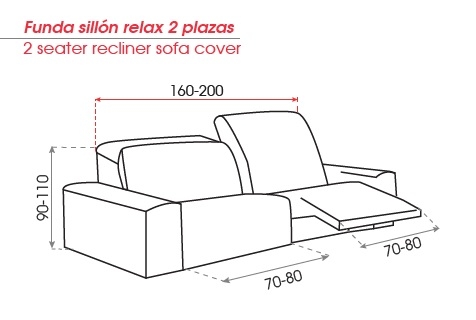 Detalle de medidas funda de sofá relax "Melos"