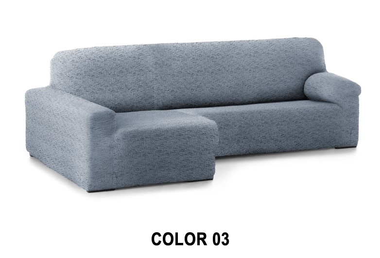 Funda para sofa chaise longue elástica tejido Zeus. Con brazo corto o  largo. Medida: 250 a 310 cms.