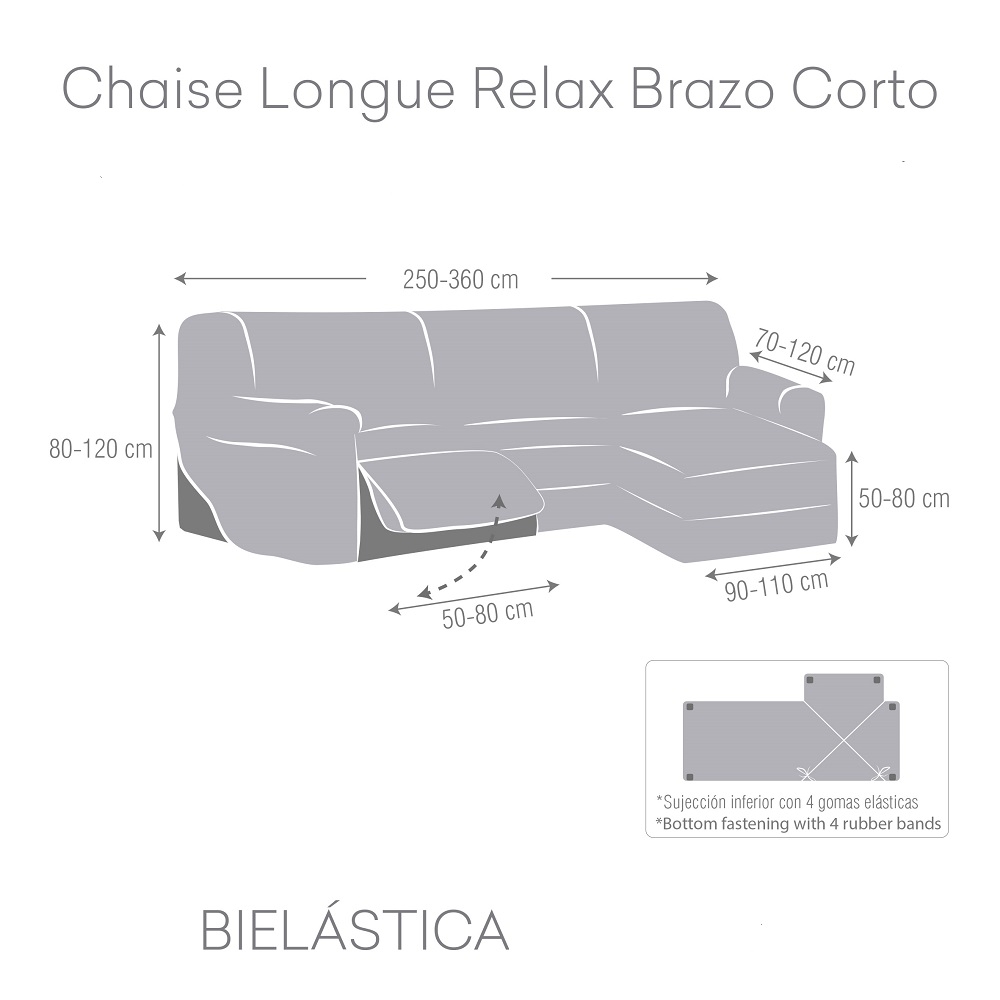 Detalle de medidas funda para chaiselongue con módulos abatibles Detalle de medidas funda para chaiselongue con módulos abatibles